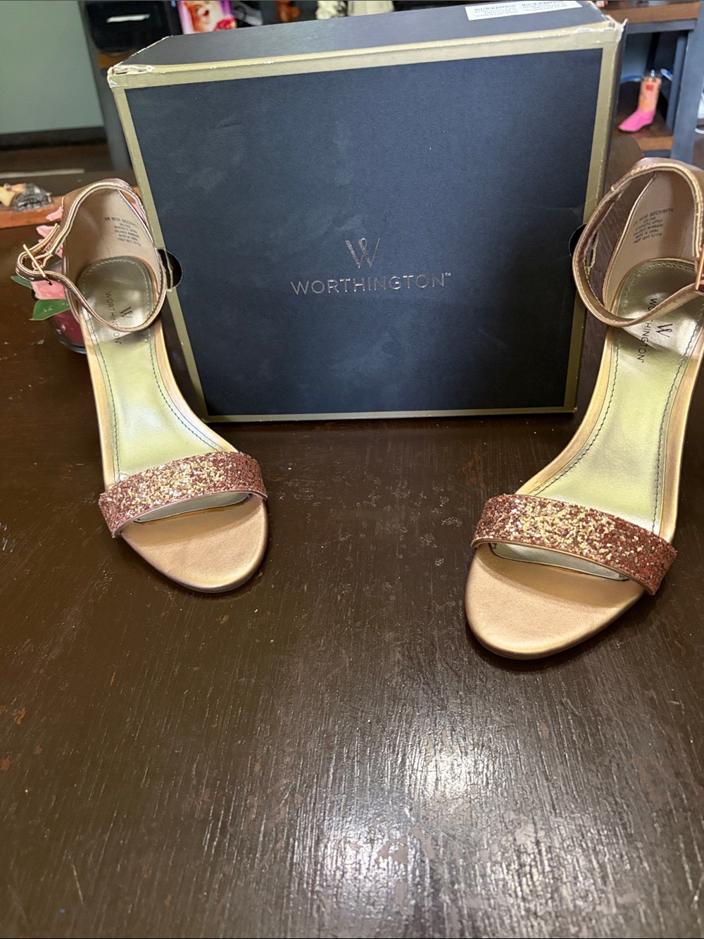 Rose Gold Glitter Block Heel Sandals - Picture 5 of 6